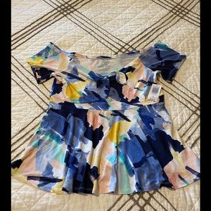 TORRID Blue brushstokes off shoulder peplum top 💙